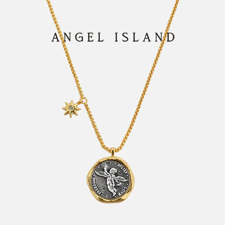ANGEL ISLAND/天使岛屿 铜合金锆石项链 葛夕明星同款幸运币项链