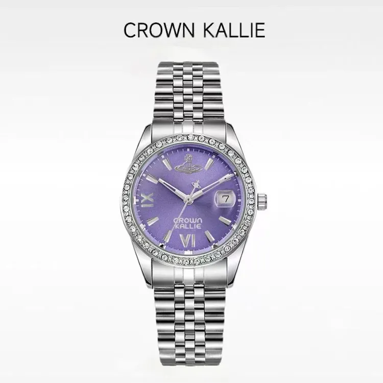 【Crown Kallie】西太后联名同款土星元素碎冰紫女士腕表ck8125
