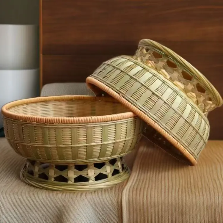 A款竹子精编高脚水果筐27厘米直径内深8厘米