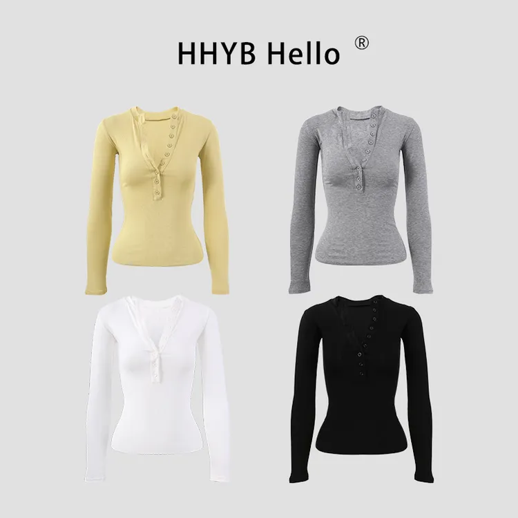 HHYB Hello亨利领修身长袖打底衫2025新款辣妹T恤内搭上衣250050