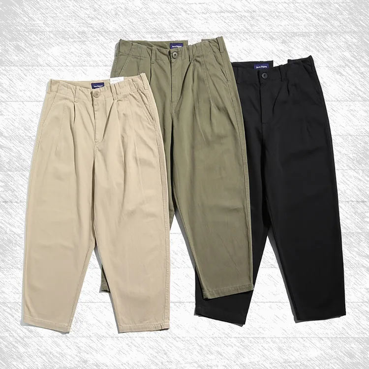 因纳巴敦纯棉宽松工装裤微锥形长裤子休闲裤卡其色阔腿男春秋