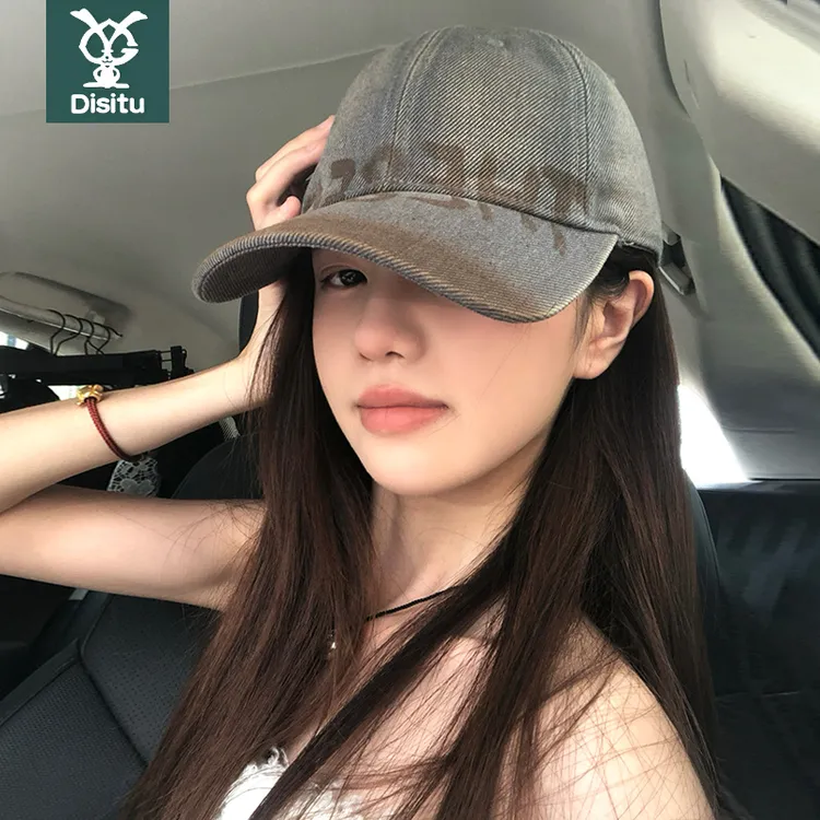 子大头脸小软棒球帽女旧宽字母水洗鸭舌帽做复古顶帽檐围显美式男