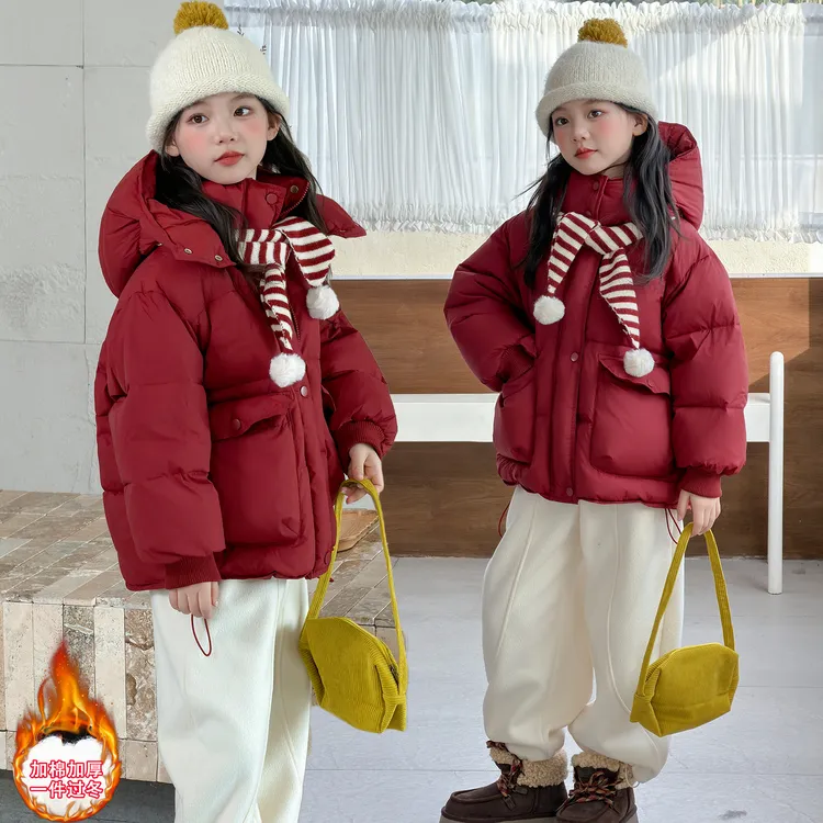女童红色棉服冬季2026新款本命年儿童冬装洋气加厚连帽拜年棉袄潮