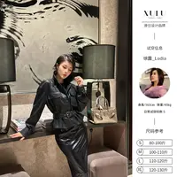 XULU原创新款酷飒风黑色收腰皮衣外套女时尚翻领短款机车皮夹克