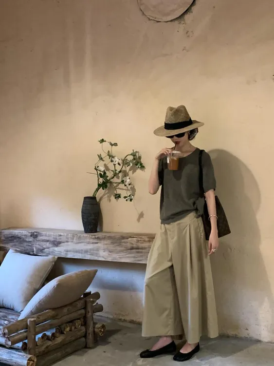 2025夏季新款韩系简约圆领灰色圆领独爱你虚上衣高腰阔腿休闲裤