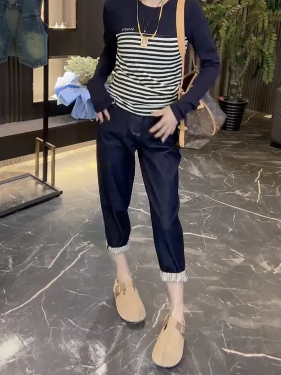 2025夏季新款高腰显瘦大码百搭休闲烟管牛仔裤