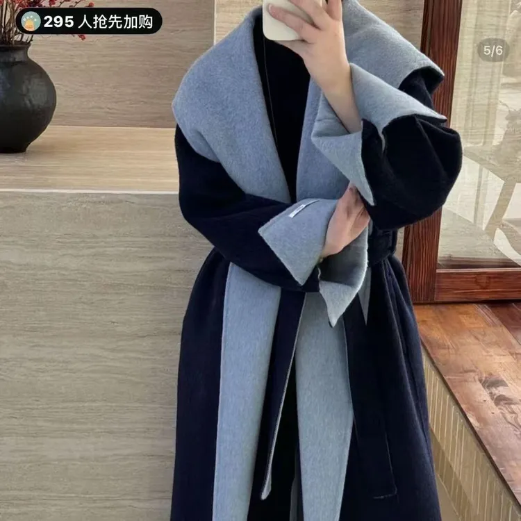 高个子2025秋冬新款慵懒风连帽双面呢外套韩系女加长