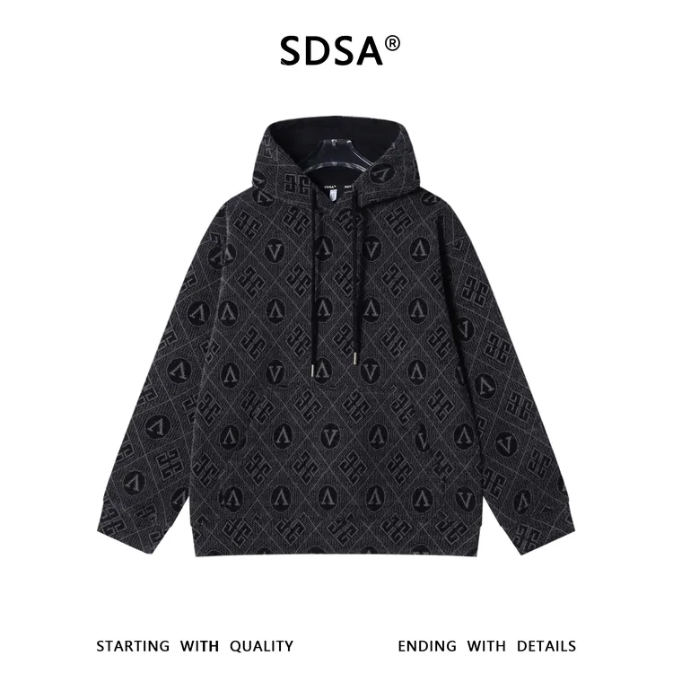 SDSA男士秋冬新款痞帅男装潮牌设计感绒毛菱形格字母连帽卫衣百搭