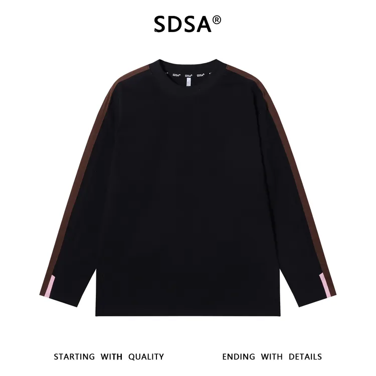 SDSA男士秋冬新款痞帅男装休闲拼色设计圆领长袖T恤舒适宽松上衣