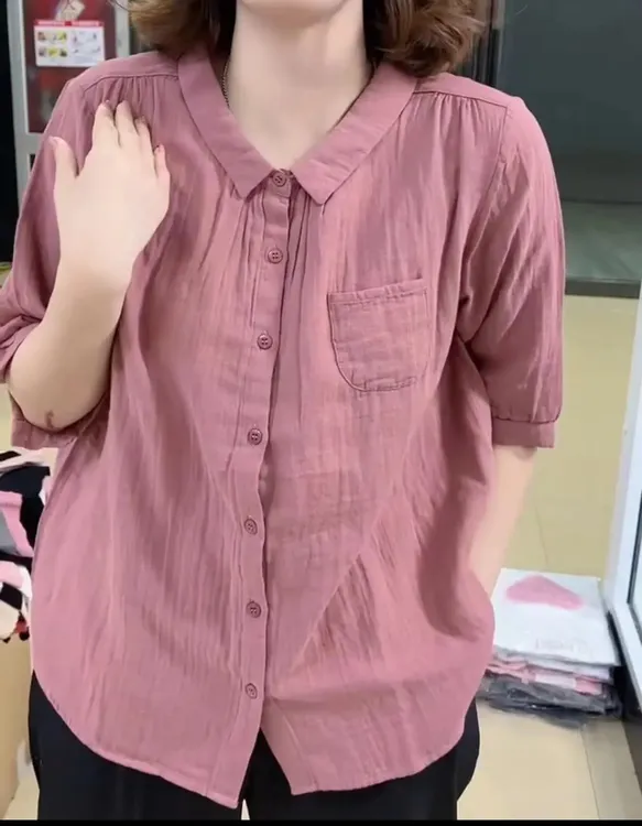 2025新款宽松百搭衬衫中袖洋气质感减龄显瘦休闲衬衣时尚