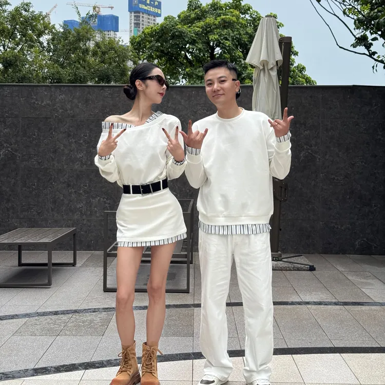 【YG】情侣纯欲风法式时尚套装纯色卫衣套头一裙一衣