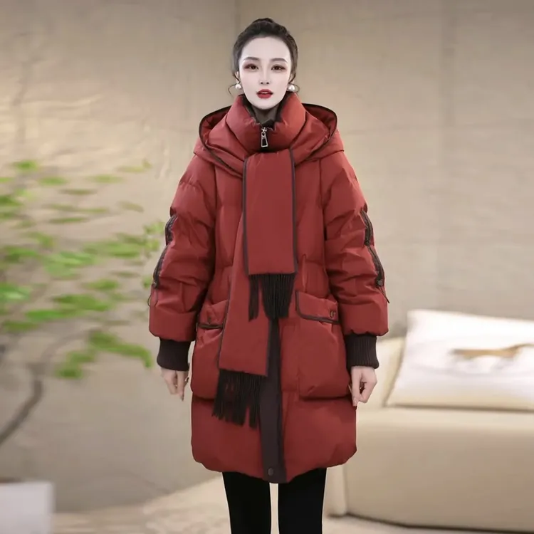 冬季设计感围巾连帽优雅百搭棉服百搭女装宽松保暖棉服M-2XL