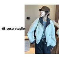 JS薄棉外套休闲宽松连帽格子长袖外套女2025年新款百搭上衣女0966