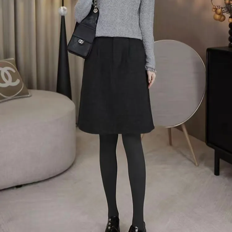 藏肉花苞中裙法式气质遮胯显瘦百搭半裙简约通勤秋冬毛呢a字短裙