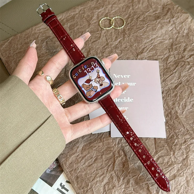 适用iwatch11表带applewatchS9苹果手表10代真皮复古竹节小蛮腰se