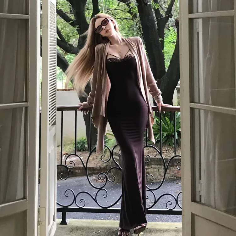 Posummer‘Lila’松弛感羊毛不规则外套豹纹拼接吊带修身长裙套装