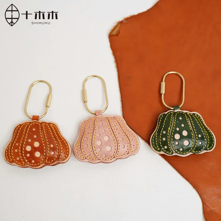 十木木手工植鞣牛皮波点南瓜钥匙扣手工缝线小众潮搭礼物包包挂件