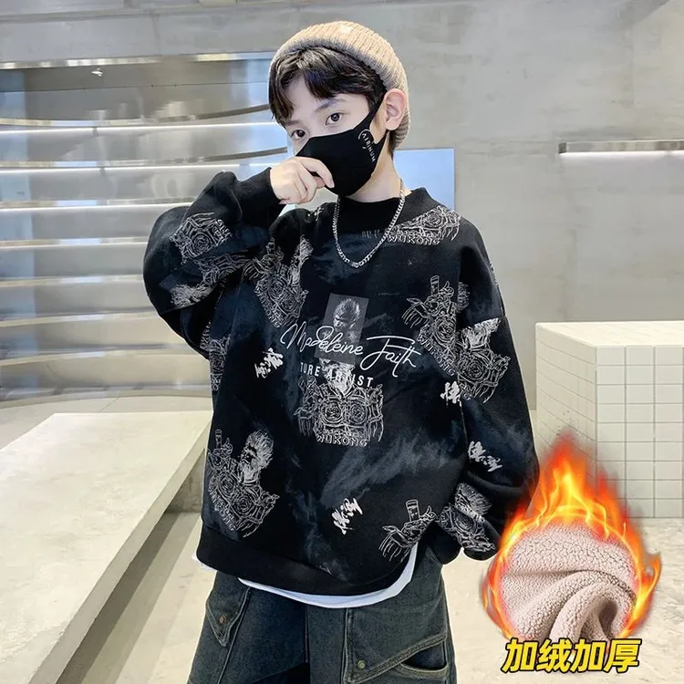 儿童装男童冬装卫衣2025新款中大童秋冬款一体加绒男孩加厚上衣潮