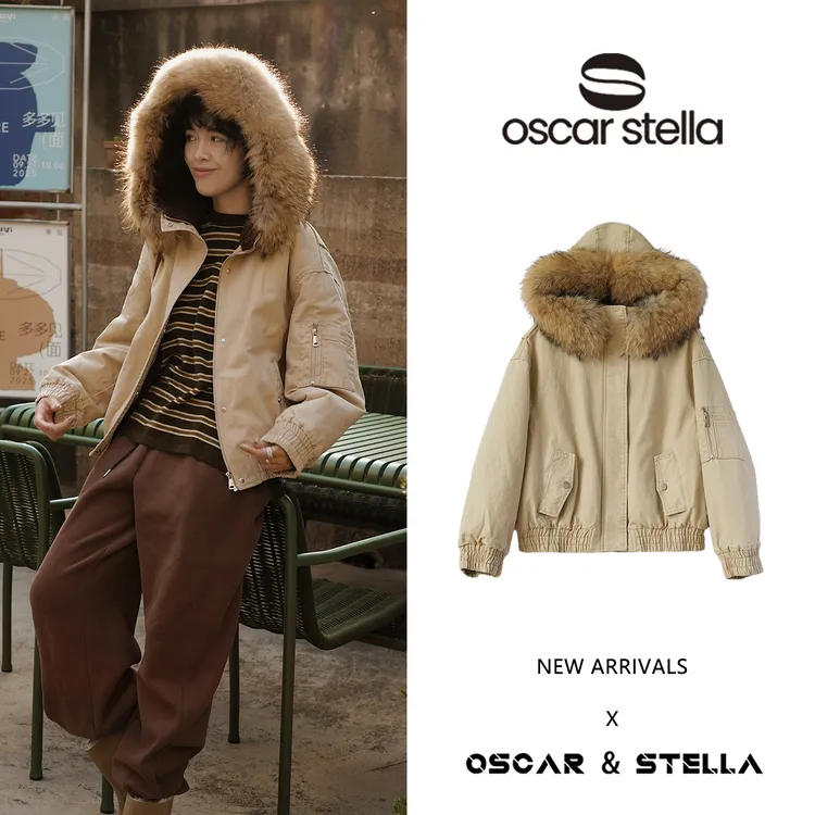 OSCAR&STELLA【波斯猫】复古工装风加厚保暖貉子领连帽外套29-8122