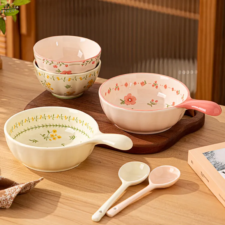 餐具米饭碗吃饭碗新款碗家用陶瓷手把烤箱专用碗釉下彩燕麦碗汤碗