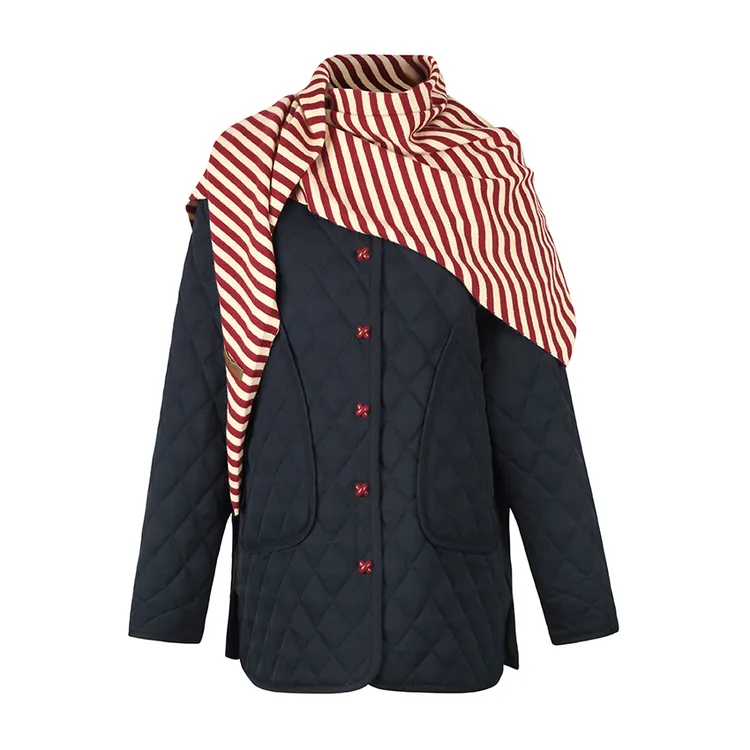 VALERIAOBBACO/瓦莱丽娅 奥贝科VO藏青色菱格纹棉服潮牌女装上衣