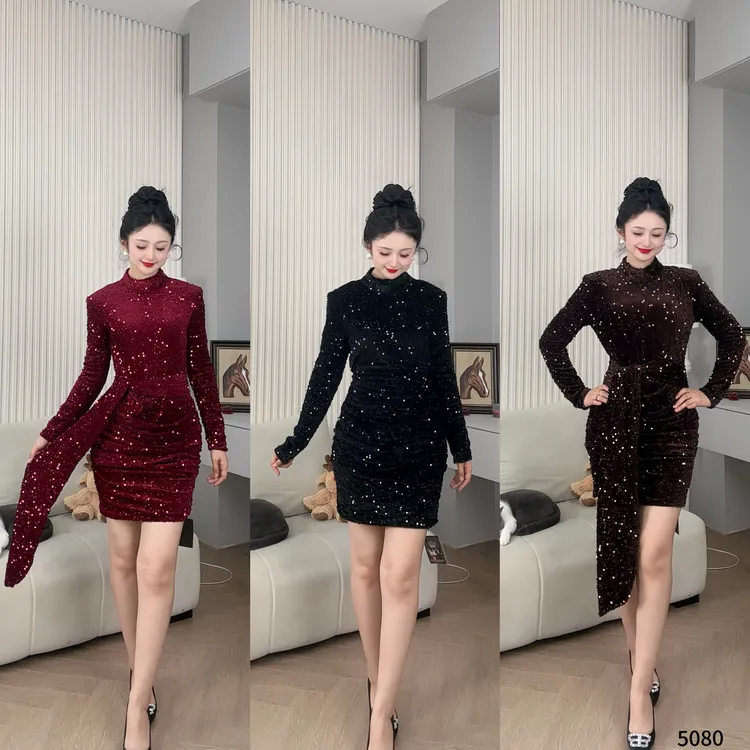 高领长袖短裙连衣裙2025早秋冬性感显瘦小黑裙YF5080