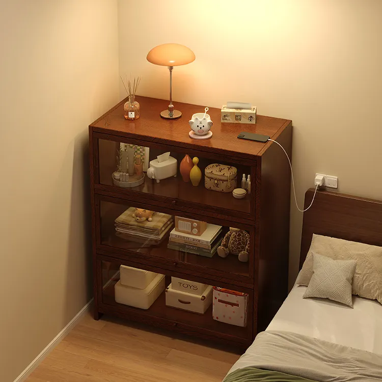 实木床头柜书架置物架406080100落地家用防尘展示卧室床边小书柜