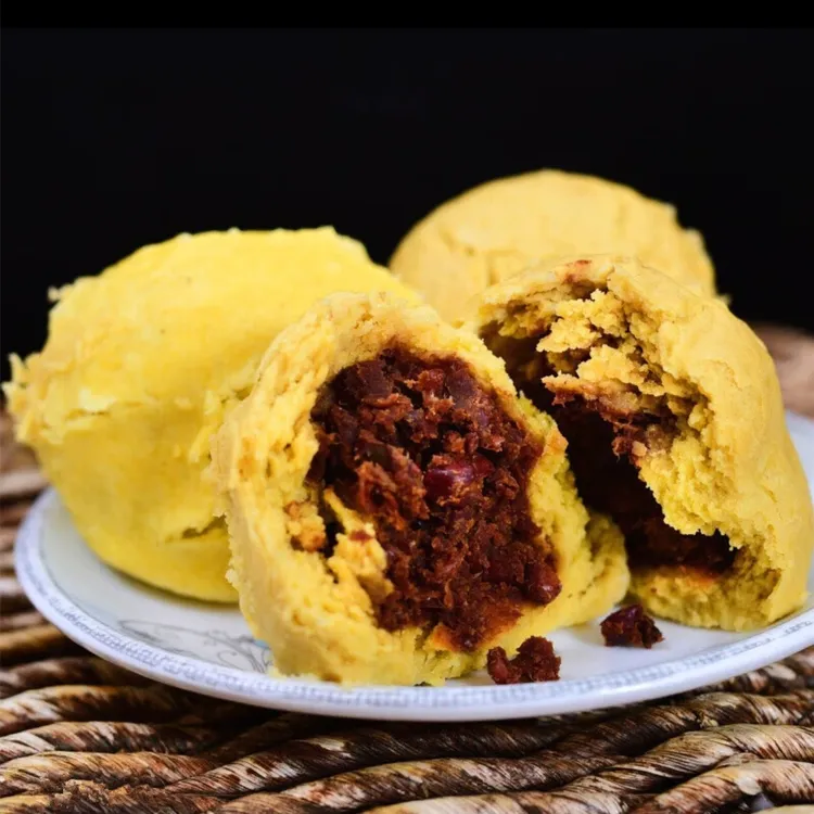 陕北特产黄馍馍粗粮杂粮馒头手工糕点枣泥红豆馅500克速食半成品