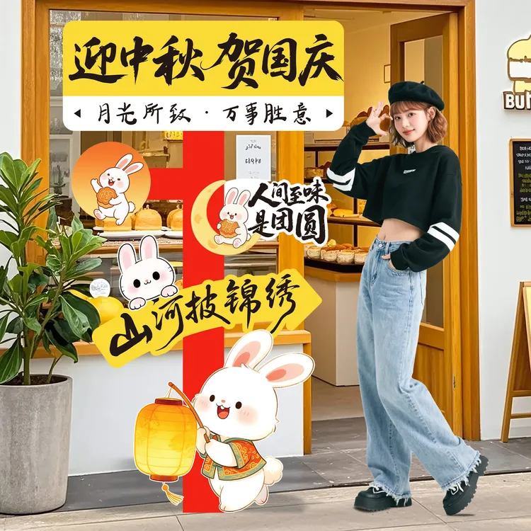 中秋国庆氛围布置商场珠宝店铺活动场景装饰拍照打卡合影立牌kt板
