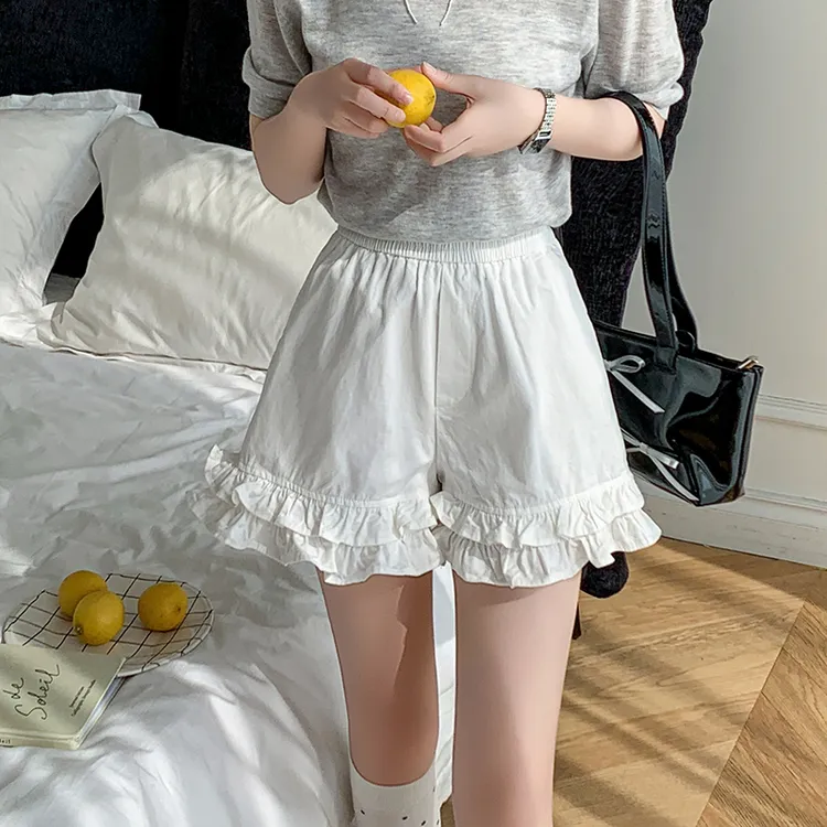 木耳边短裤女2025夏新花苞裤休闲少女松紧腰短裙裤花边短裤