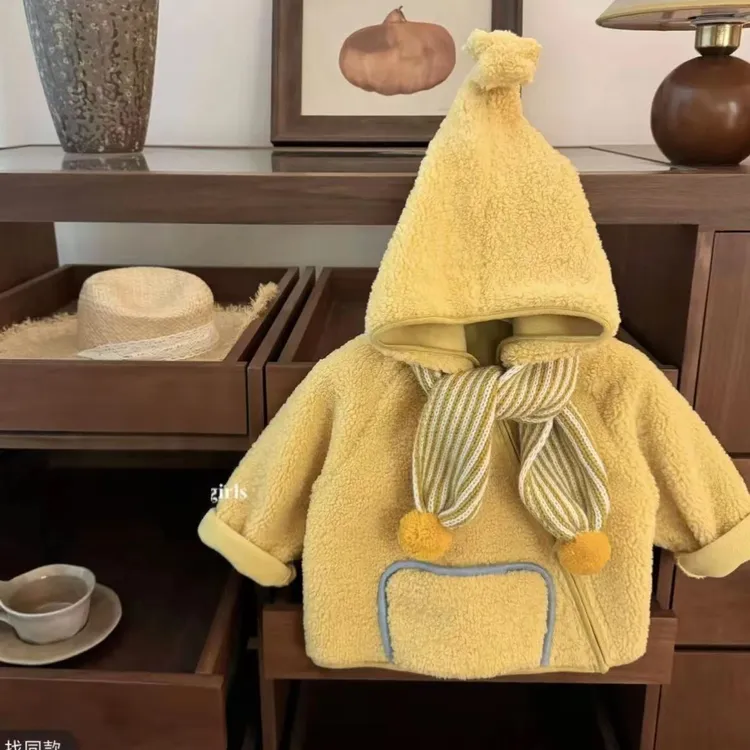 女童外套冬装2025新款洋气儿童小星星精灵帽保暖加厚棉服宝宝棉袄