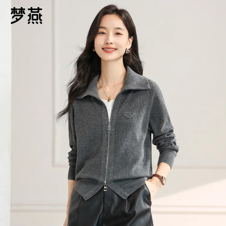 梦燕秋冬女时尚休闲短款保暖纯羊毛衫长袖针织保暖开衫CC12B5012