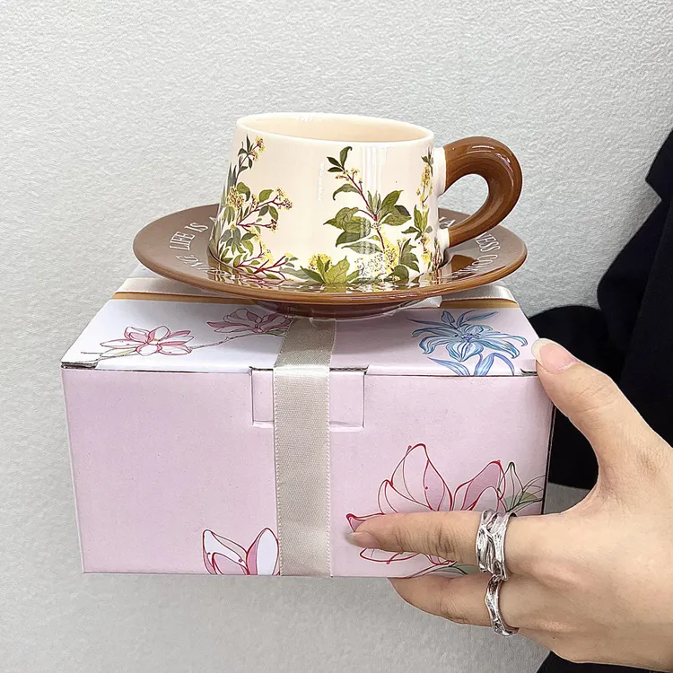设计感复古桂花咖啡杯碟套装送女生生日礼物送回礼结婚老师伴手礼