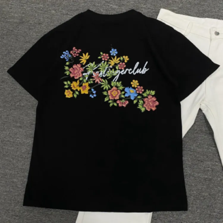 重磅花卉印花短袖T恤男女潮牌纯棉上衣夏季情侣装美式半袖打底衫