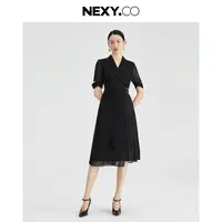 【晨粉专享价】【醋酸系列】商务通勤气质百褶短袖连衣裙女