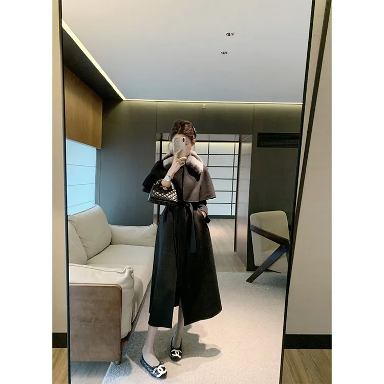 韩系秋冬新款千金范时尚洋气御姐高级休闲百搭系带中长款大衣外套