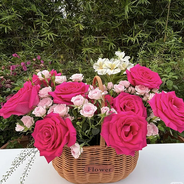 编织插花花篮仿藤篮子混合装插花篮8只手提花篮手工编织开业花篮