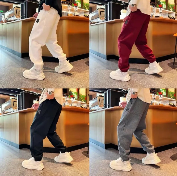 冬季新款加绒加厚男裤束脚裤松紧腰潮卫裤百搭个性简约时尚休闲裤