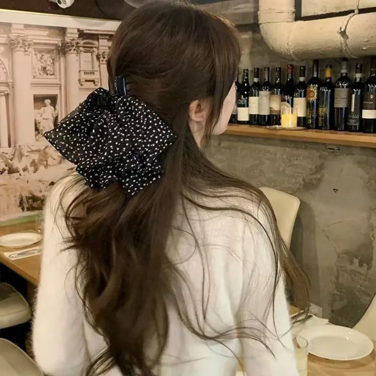 法式复古网纱波点结抓夹气质时尚雪纺半抓秋冬发饰女发夹夹子