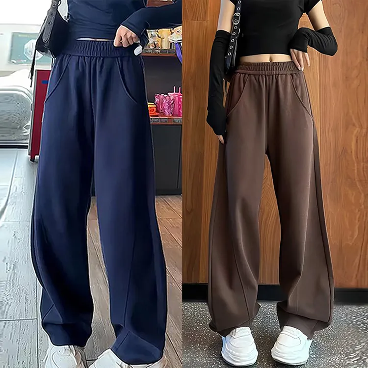 藏蓝色运动裤女春秋2025新款小个子宽松直筒休闲垂感香蕉弯刀卫裤