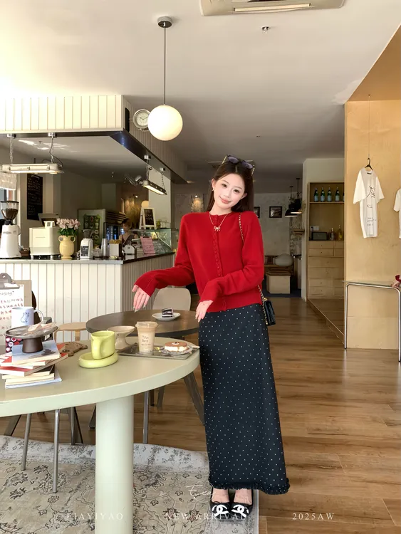 EIA一尧【点点漫游记】秋冬气质波点半身裙韩系百搭高腰显瘦A字长裙