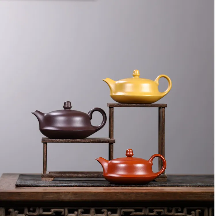 宜兴水平壶紫砂壶段泥一帆风顺大容量家用茶具红泥老紫泥茶壶曲壶