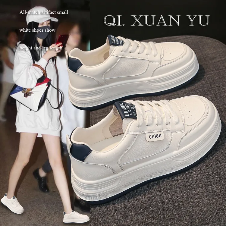 爆款休闲小白鞋女2025早秋新款圆头厚底增高防滑舒适百搭运动板鞋