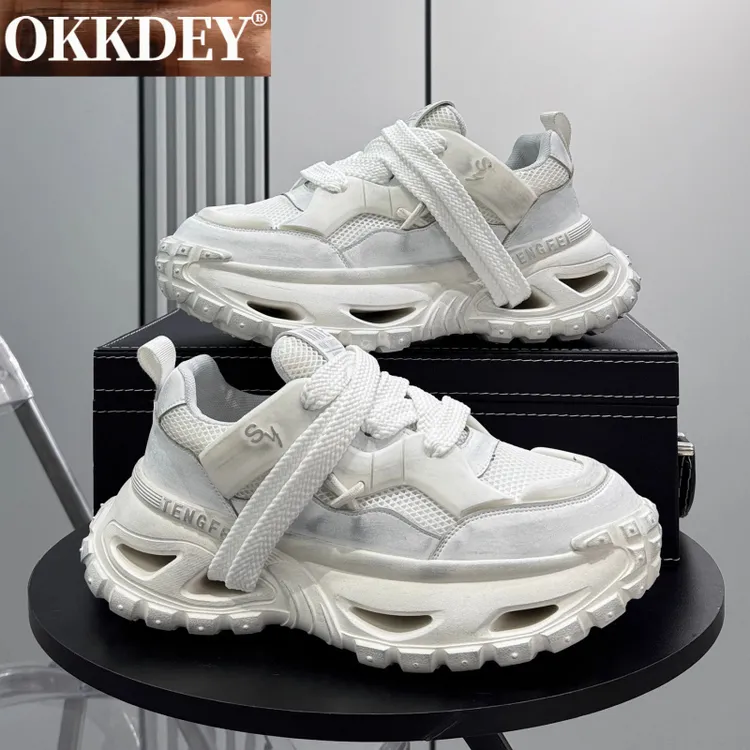 okkdey透气防滑老爹鞋男厚底百搭运动鞋秋季网面透气增高鞋子