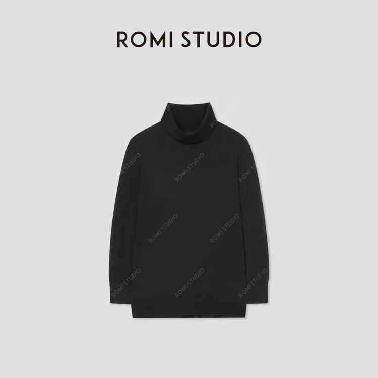 ROMI STUDIO“极简主义”山羊绒绵羊毛高领中袖套头毛衫 RWBWST1585