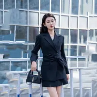 【商场同款】2025秋季新款气质黑色西装毛呢外套女（附腰带）5400722