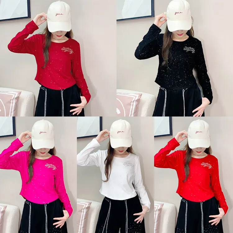 纤伽【有加绒和不加绒】秋冬新款莫代尔螺纹棉上衣闪星时尚百搭长袖