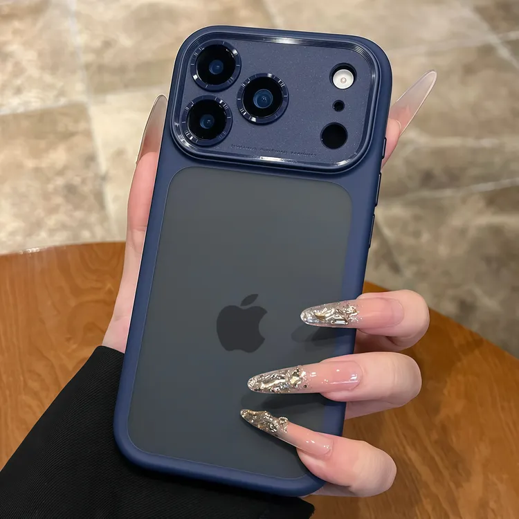 AI拍照按键全包适用于苹果17promax手机壳透明磨砂肤感男女款蓝色