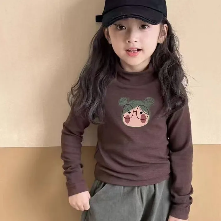 女童秋冬装德绒磨毛半高领新款打底衫儿童长袖T恤洋气内搭上衣ins
