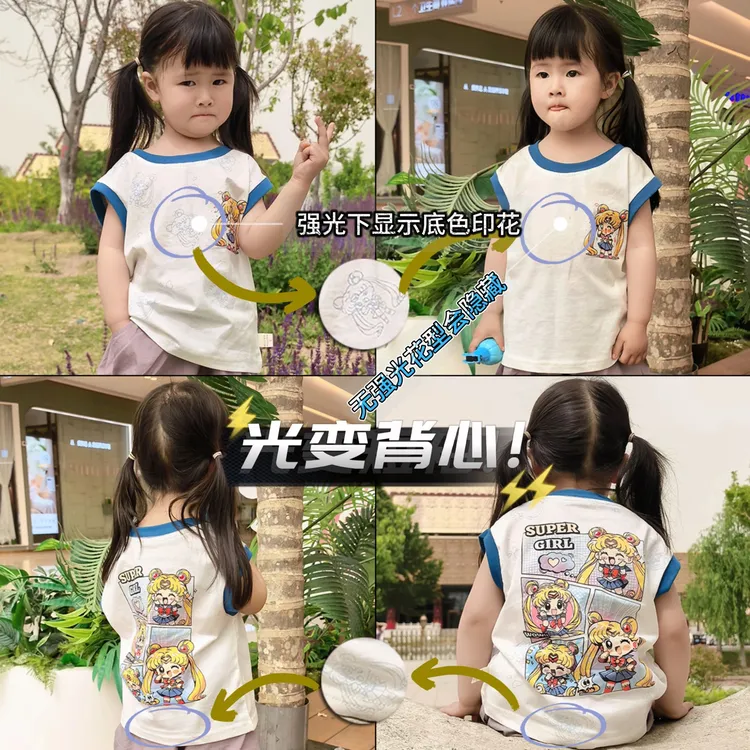 男女童光变无袖T恤儿童衣服中小童背心宝宝纯棉上衣小孩体恤潮款